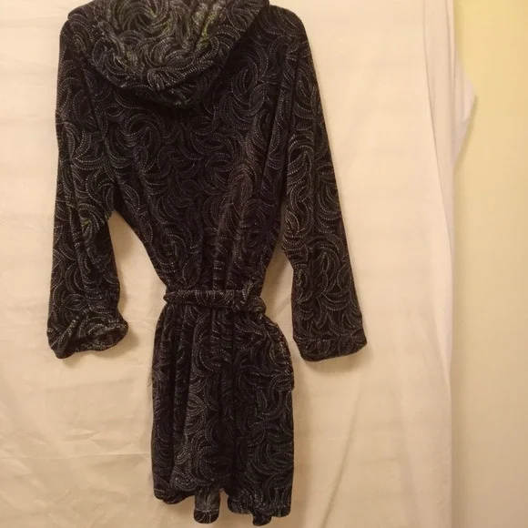 Vera Bradley Womens Large Bathrobe Multicolor Fleece Hooded Short Sash Tie Fuzzy - Picture 4 of 11